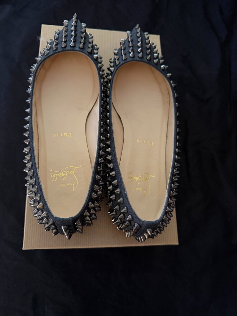 Christian Louboutin Pigalle Spikes Flats Black Anthracite Silver Studded Size 37 - Picture 4 of 9